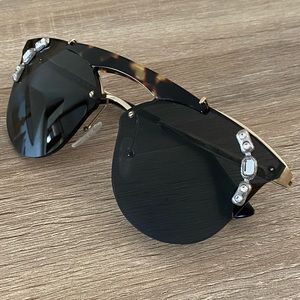 Prada Tortoiseshell Diamond Rhinestone Gold Aviators